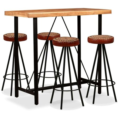  5-dijelni barski set od masivnog bagremovog drva prave kože i platna Slike