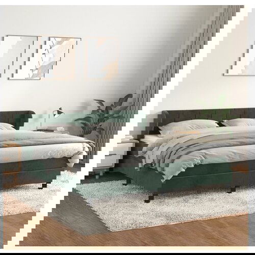 VidaXL Box spring postelja z vzmetnico temno zelena 160x200 Slike