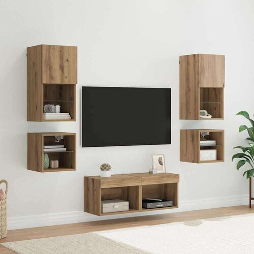 TV stenske enote 8 pcs Umetni hrast Konstruiran les, (5000113012) Cene