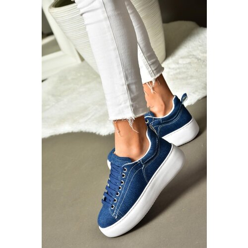Fox Shoes P404004210 Navy Blue Denim Fabric Women's Sports Shoes Sneakers Slike