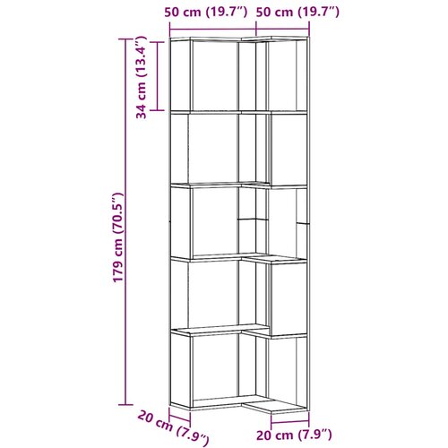  Kutni regal z knjige 5 razine artisian hrast 50x50x179cm drveni Slike