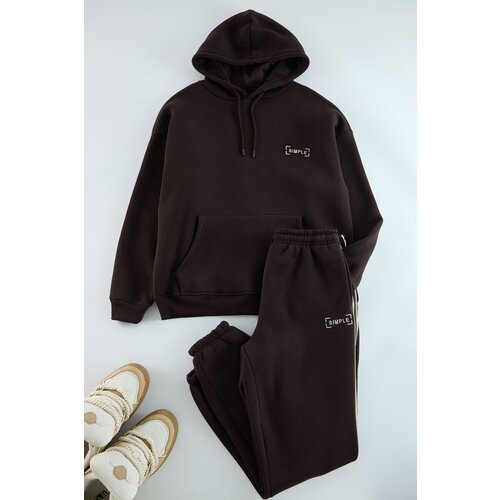 Trendyol Dark Brown Oversize/Wide Cut Elastic Leg Embroidered Fleece Inside Tracksuit Set Cijene