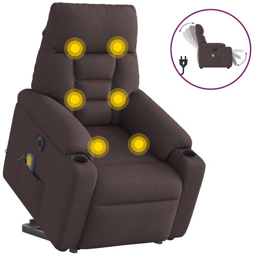 VidaXL Električni masažni naslonjač na podizanje od tkanine tamnosmeđi Slike