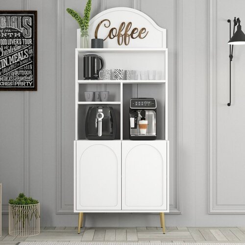 Hanah home komoda lyon 80 - white, gold whitegold coffee bar cabinet Slike