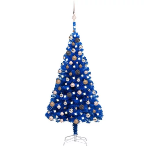  Umetna novoletna jelka z LED lučkami in bučkami modra 180 cm