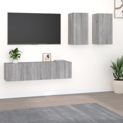 VidaXL 4-dijelni set tv ormarića sivog sonome konstruirano drvo Slike