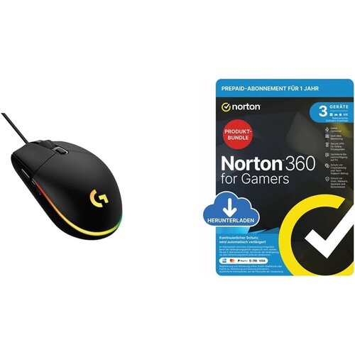 Logitech G203 Lightsync žična igralna mi&amp;scaron;ka črne barve z Norton 360 for Gamers 2026 za 3 naprave Slike