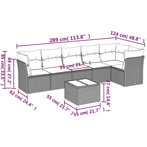  7-dijelni set vrtnih sofa od poliratana s jastucima crni Slike
