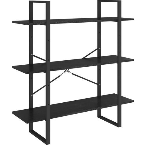 VidaXL Knjižna omara 3-nadstropna črna 100x30x105 cm trdna borovina, (20705295) Slike