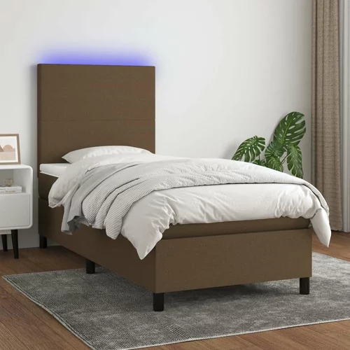  Box spring postelja z vzmetnico LED temno rjava 90x200 cm blago, (20930610)