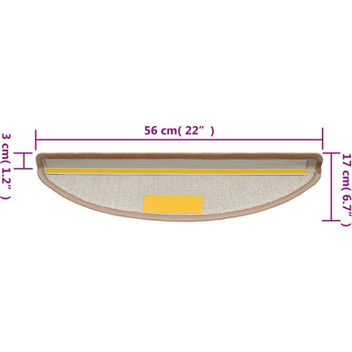  Prostirke za stepenice 15 kom 56x17x3 cm svijetlosmeđe poluokrugle Slike