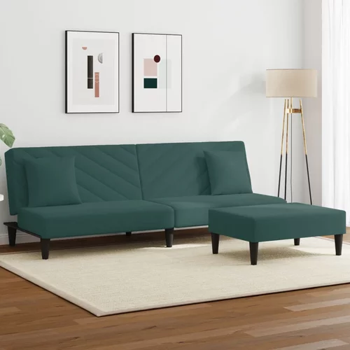  2-dijelni set sofa s jastucima tamnozeleni baršunasti