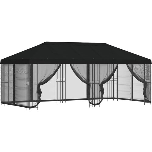 vidaXL Paviljon s stenami 6 x 3 m Črna Poliester in jeklo 190, (5000218798) Cene