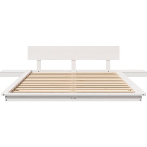 VidaXL Floor Krevet s Noćnim Ormarićima Bijeli 120x200cm Čvrsto Drvo Slike