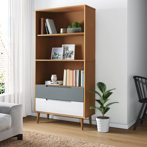  The Living Store Knjižna omara MOLDE rjava 85x35x170,5 cm trdna borovina - Knjižna Omara, (21431615) Slike