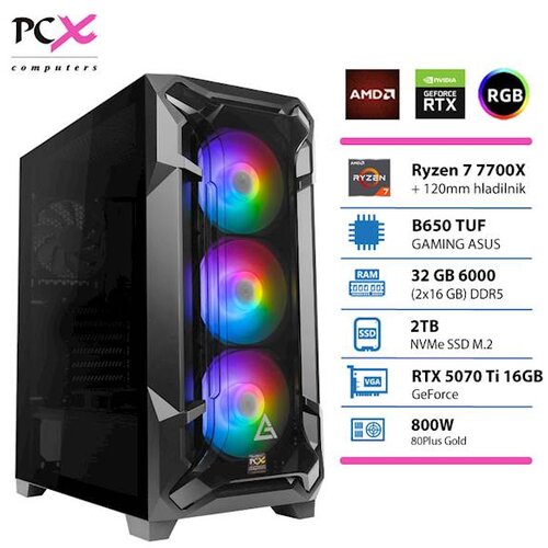 PCX Extian R7 7700X 32GB 2TB RTX5070TI namizni gaming računalnik, (21888880) Cene