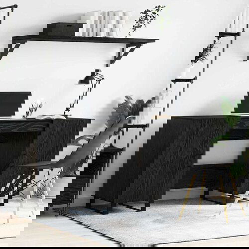 vidaXL Miza s polico Črni hrast 140 x 50 x 75 cm Konstruiran les Cene