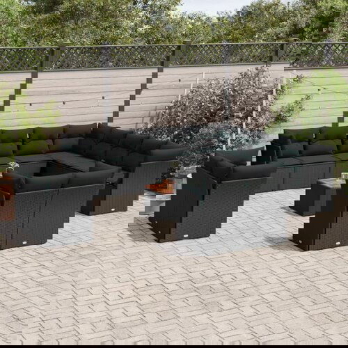 VidaXL 14-dijelni set vrtnih sofa s jastucima poliratan crni Slike