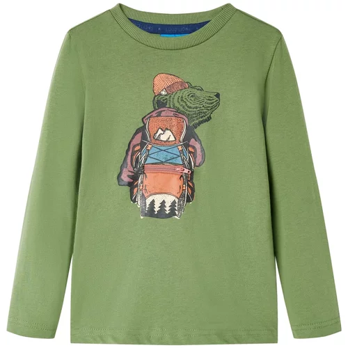 vidaXL Otroška majica z dolgimi rokavi potisk medvedka svetlo kaki 92
