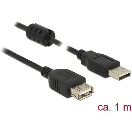 Delock USB kabel USB 2.0 USB-A vtič\, USB-A vtičnica 1.00 m črna s feritnim jedrom 84883, (20415724) Cene