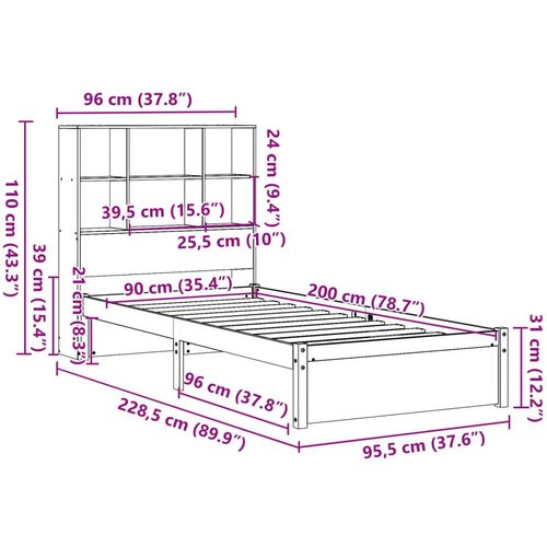 vidaXL Krevet s regalom za knjige bez madraca 90x200 cm od borovine Cijene