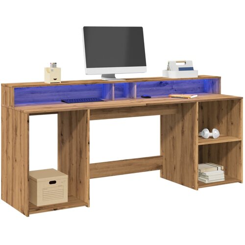 vidaXL Pisalna miza z LED lučkami artisan hrast 200x55x91 cm inž. les Cene