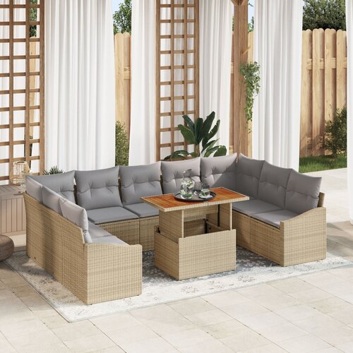 vidaXL 10 Djelni Vrtni Blagovački Set s Jastučićima Bež Poly Rattan Acacia Cijene