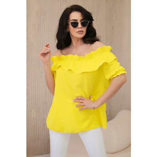 Kesi Spanish blouse with decorative ruffle in yellow color Slike