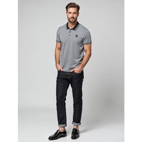 Ombre Men's melange polo shirt with striped collar - black melange Cene