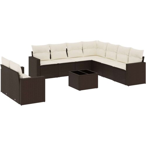VidaXL 10-dijelni set vrtnih sofa od poliratana s jastucima smeđi Slike