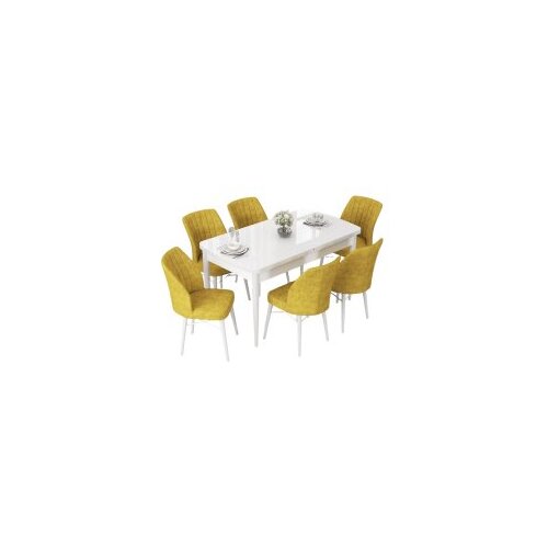 Hanah home set trpezarijski sto i 6 stolica nef white mustard Cene
