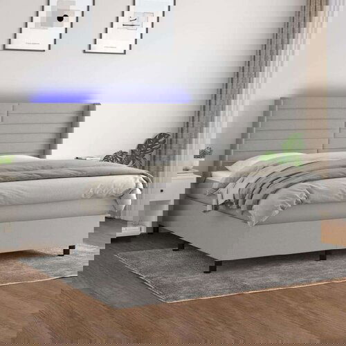  Box spring postelja z vzmetnico LED sv. siva 160x200 cm blago, (20936998) Slike