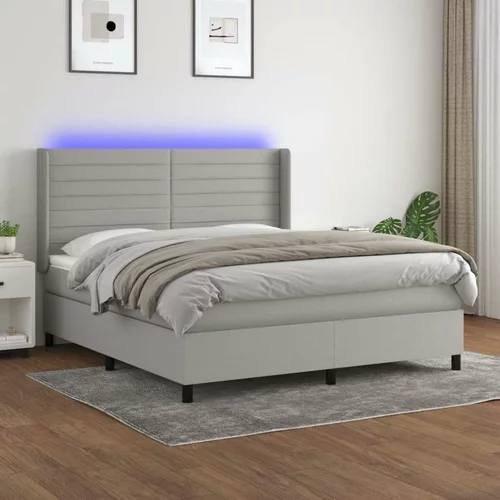  Box spring postelja z vzmetnico LED sv. siva 160x200 cm blago, (20936998)