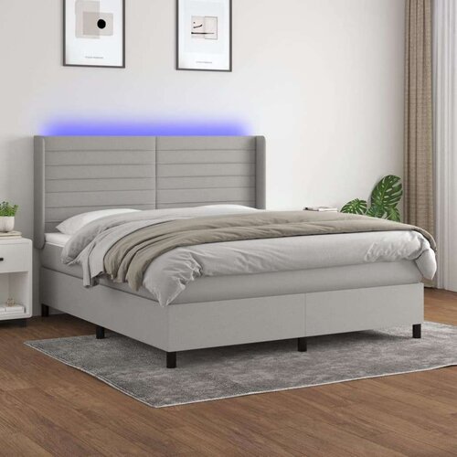  Krevet box spring s madracem LED svjetlosivi 160x200 cm tkanina Slike
