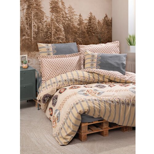  Dakota - Sivi, Bež, Narandžasti i Crveni Ranforce Set Posteljine Cene