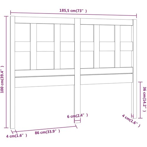 Uzglavlje za krevet crni 185,5 x 4 x 100 cm od masivne borovine Slike
