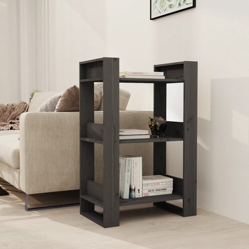 VidaXL Knjižna omara/pregrada siva 60x35x91 cm trdna borovina Slike