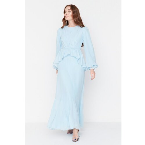 Trendyol Light Blue Waist Detailed Islamic Clothing Evening Dress Slike