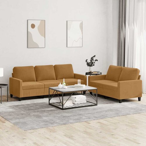  2-dijelni set sofa s jastucima smeđi bar&scaron;unasti Cijene