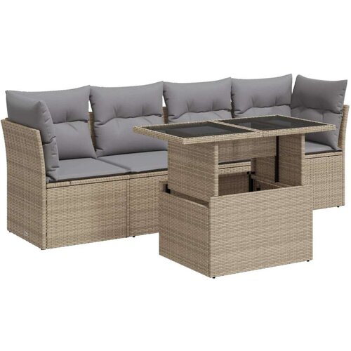 vidaXL Vrtna sedežna garnitura 5-delna z blazinami bež poli ratan Cene