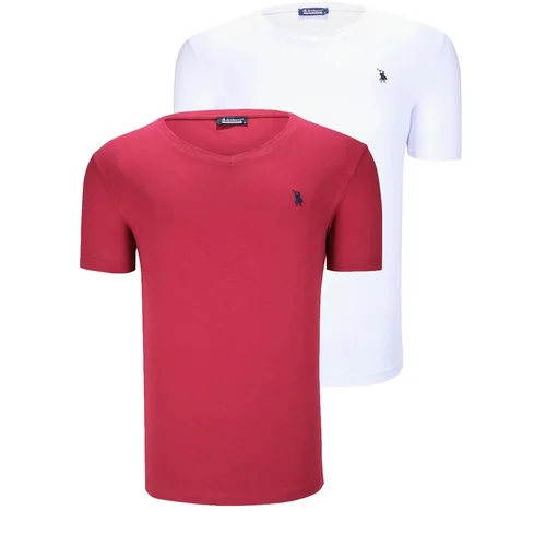 Dewberry DUAL SET T8568 V-NECK MENS T-SHIRT-WHITE-BURGUNDY