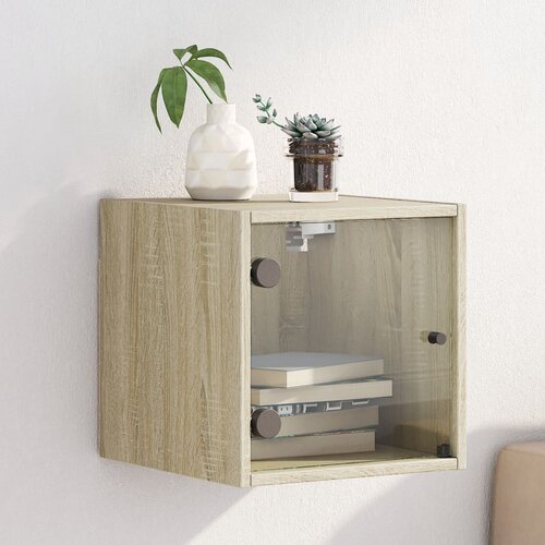 VidaXL Noćni ormarić sa staklenim vratima boja hrasta 35 x 37 x 35 cm Slike