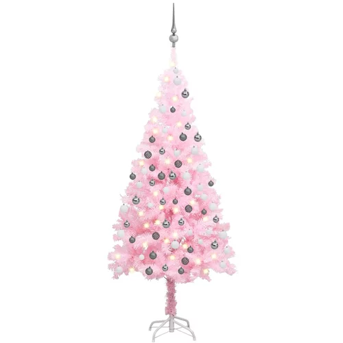  Umjetno božićno drvce LED s kuglicama ružičasto 150 cm PVC