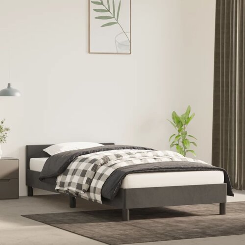 The Living Store Posteljni okvir z vzglavjem temno siv 100x200 cm žamet - Posteljni Okvir Z Vzglavjem, (21490100) Cene