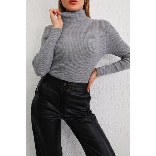 BİKELİFE Women's Gray Lycra Flexible Turtleneck Knitwear Sweater Slike
