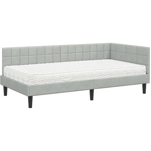  Kutni krevetni okvir s madracem 2 kom. Svjetlosiva 90 x 200 cm Slike