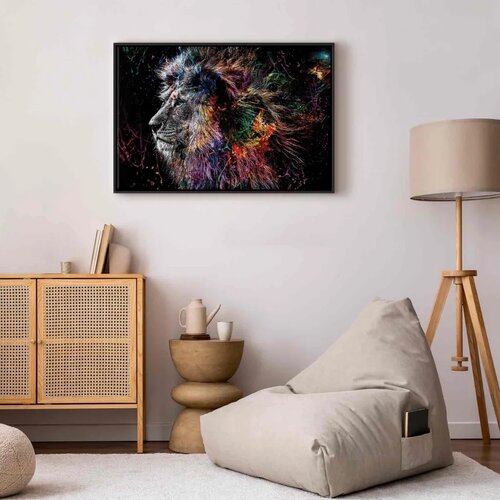  Slika - Crazy Lion (1 Part) Wide 60x40 U crnom drvenom okviru Slike