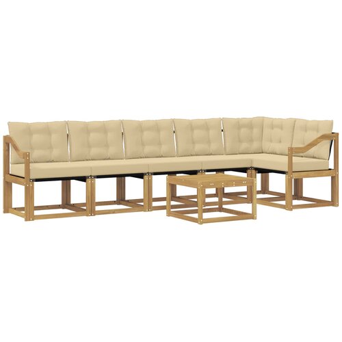 vidaXL Zunanja garnitura za sedenje z blazino 7 pcs Bela in bež, (5000281431) Cene