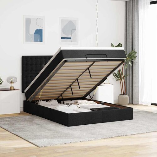  Otomanski krevet s madracem i LED crni 140x200 cm od tkanine Cijene