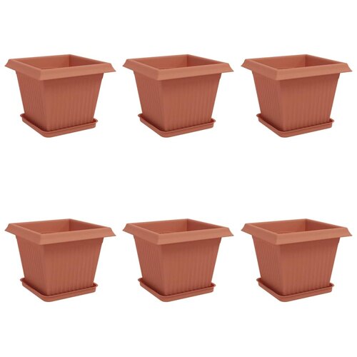 VidaXL Saksije za biljke 6 pcs Crvena cigla 33 x 33 x 26 cm Plastika - Crvena cigla 33 x 33 x 26 cm 6 Slike